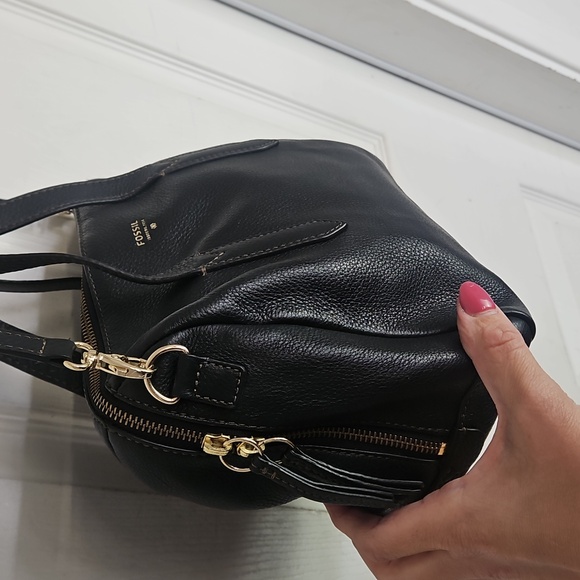 Fossil Black Crossbody Bag Satchel Pebbled Leather - Picture 8 of 16